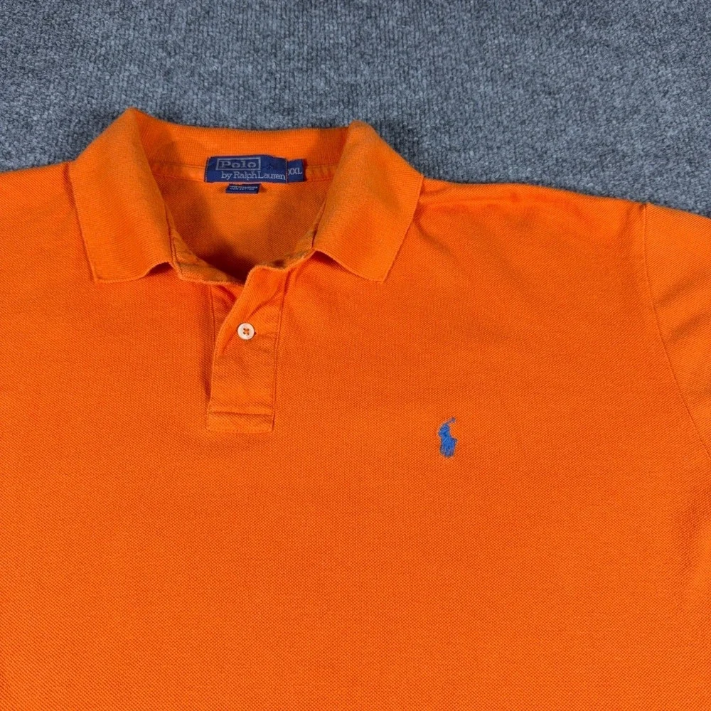Polo Ralph Lauren Mens Orange Short Sleeve Pique Polo Shirt Blue Pony Logo XXL